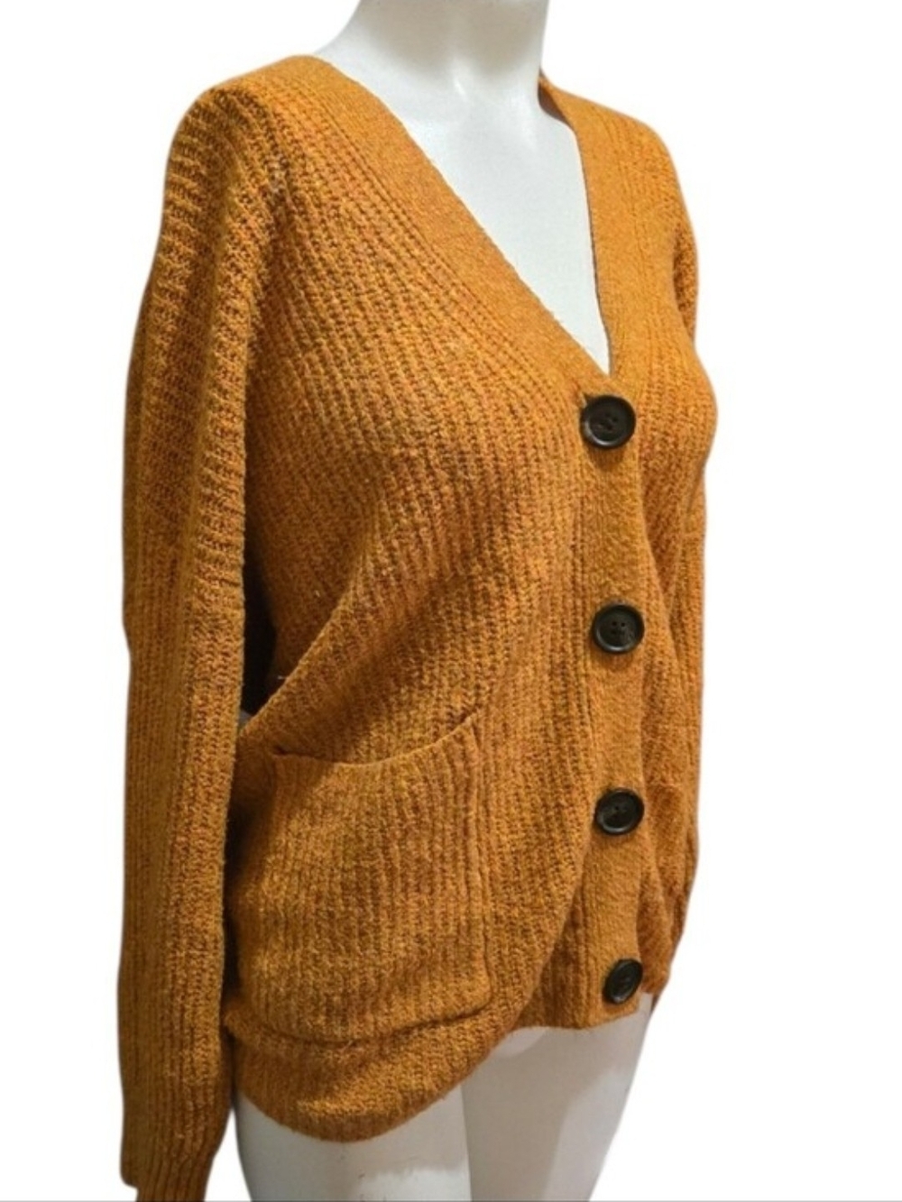 American Eagle Rust Mustard Cardigan Women's Large Chunky Knit Fall Sweater